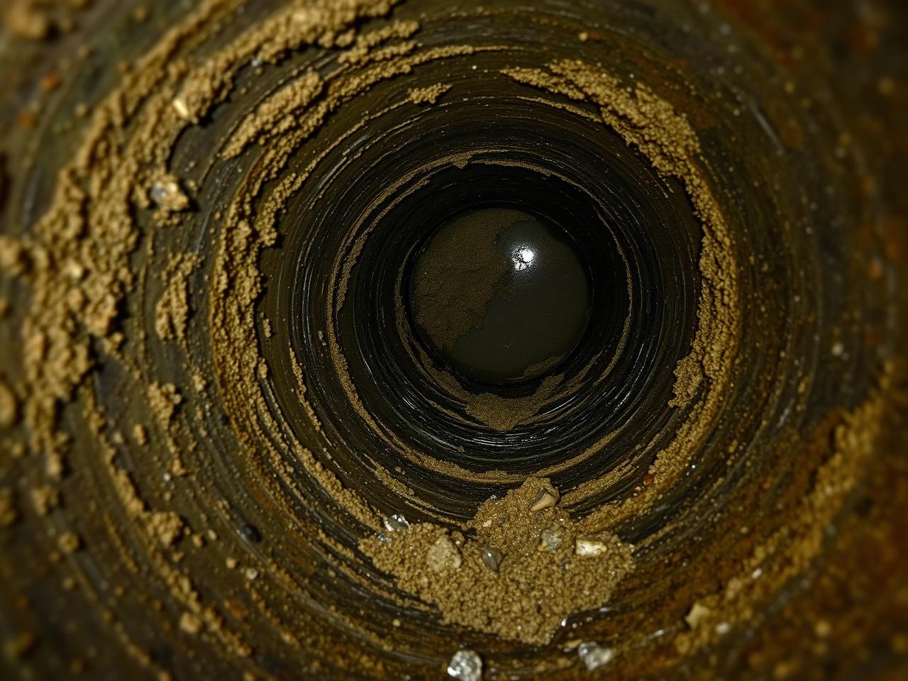 Biofilm und Ablagerungen im Inneren einer Wasserleitung